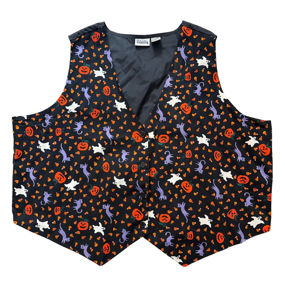 Basic Editions Plus Halloween Vest 24W Pumpkins Ghosts Cats Candy Corn Vintage